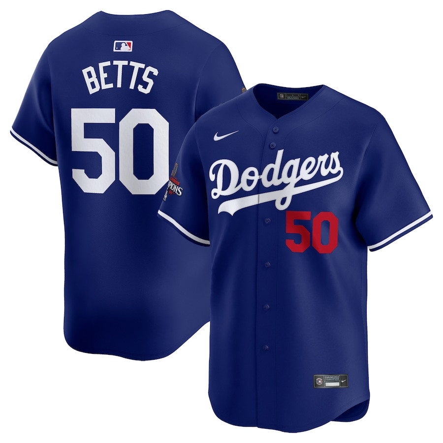 Mookie Betts 50 Los Angeles Dodgers 2024 World Series Champions Alternate Limited Player Men Baseball Jersey - Royal 