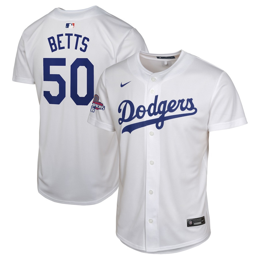 Mookie Betts 50 Los Angeles Dodgers 2024 World Series Champions Home Game Player YOUTH Baseball Jersey - White 
