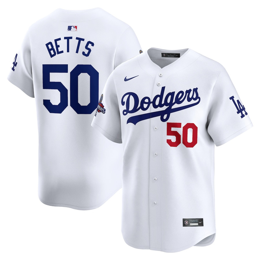 Mookie Betts 50 Los Angeles Dodgers 2024 World Series Champions Home Limited Player Men Baseball Jersey - White 