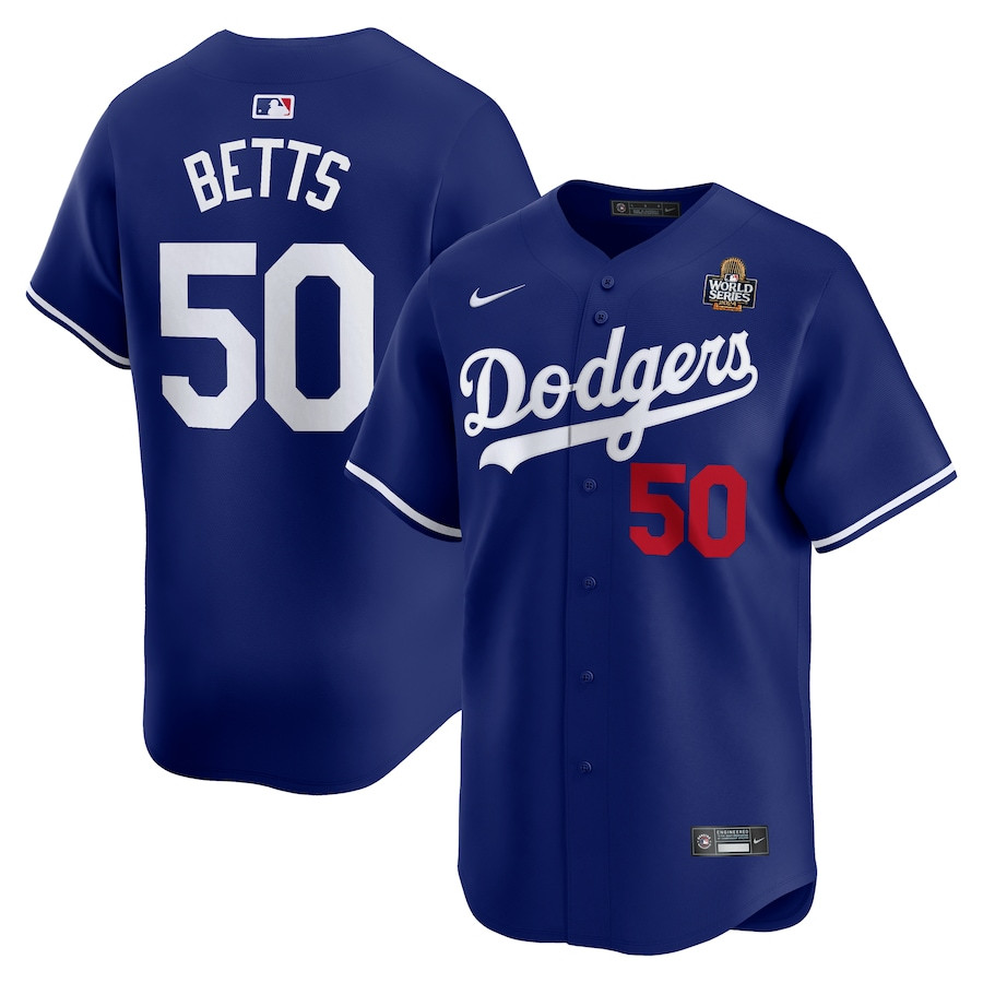 Mookie Betts 50 Los Angeles Dodgers 2024 World Series Home Limited Player Men Baseball Jersey - Royal 