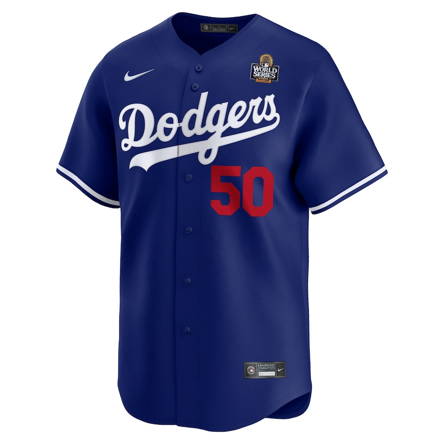 Alternative view of Mookie Betts 50 Los Angeles Dodgers 2024 World Series Home Limited Player Men Baseball Jersey - Royal 