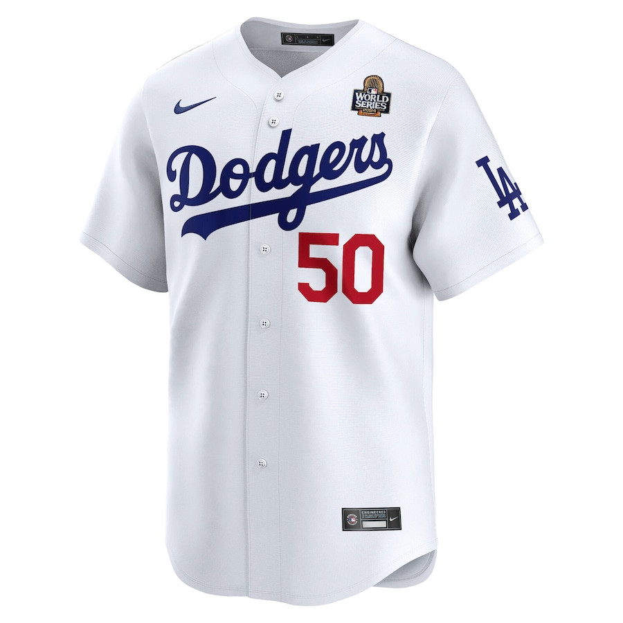 Alternative view of Mookie Betts 50 Los Angeles Dodgers 2024 World Series Home Limited Player Men Baseball Jersey - White 