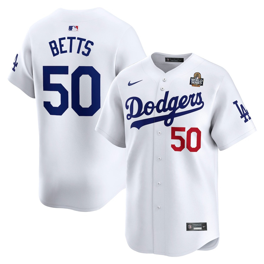 Mookie Betts 50 Los Angeles Dodgers 2024 World Series Home Limited Player Men Baseball Jersey - White 