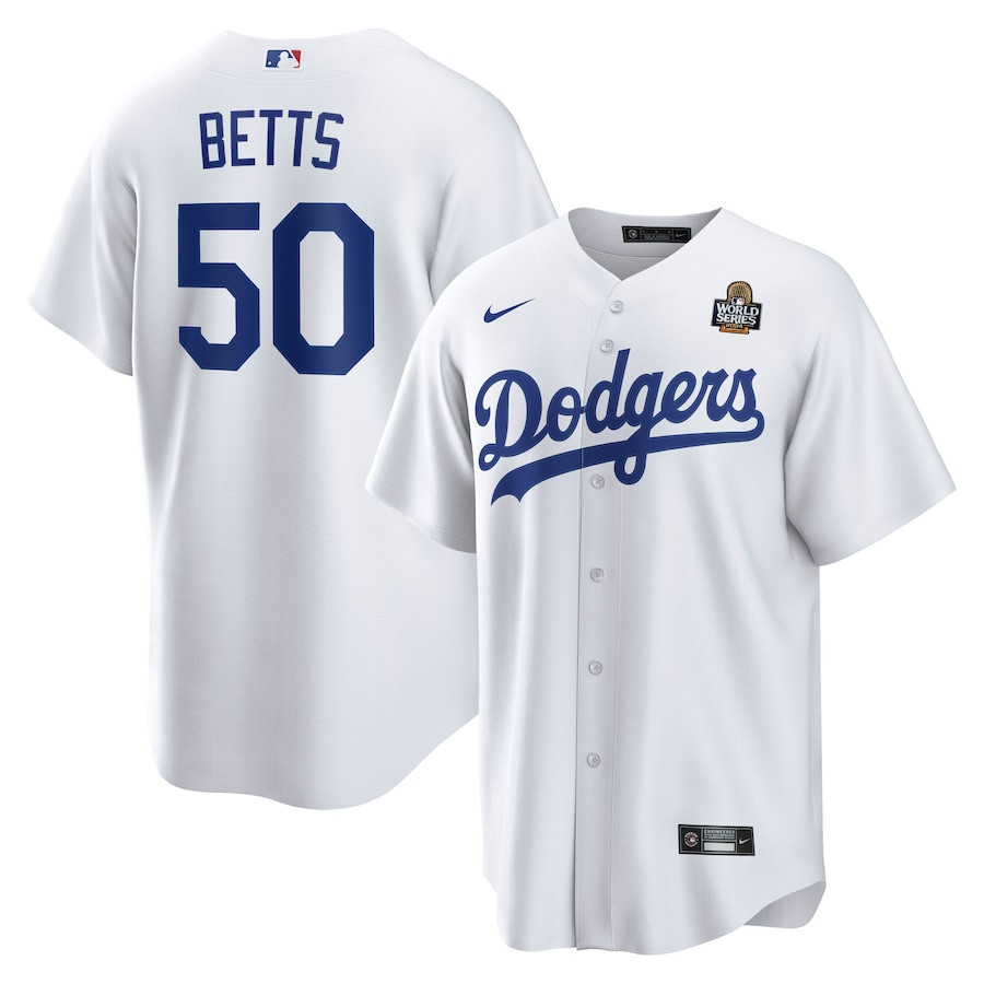 Mookie Betts 50 Los Angeles Dodgers 2024 World Series Home Player Men Baseball Jersey - White 