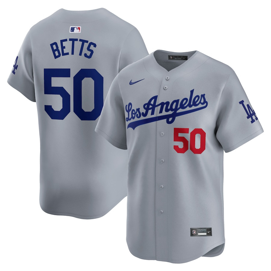 Mookie Betts 50 Los Angeles Dodgers Away Limited Player Men Baseball Jersey - Gray 