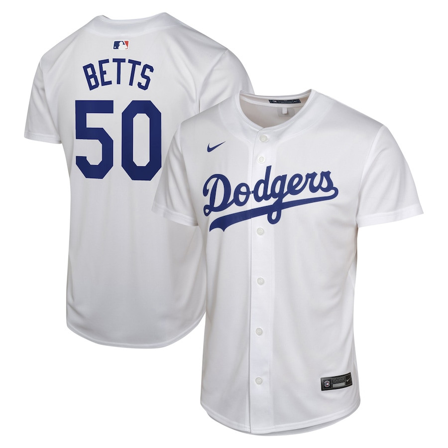 Mookie Betts 50 Los Angeles Dodgers Home Game Player YOUTH Baseball Jersey - White 