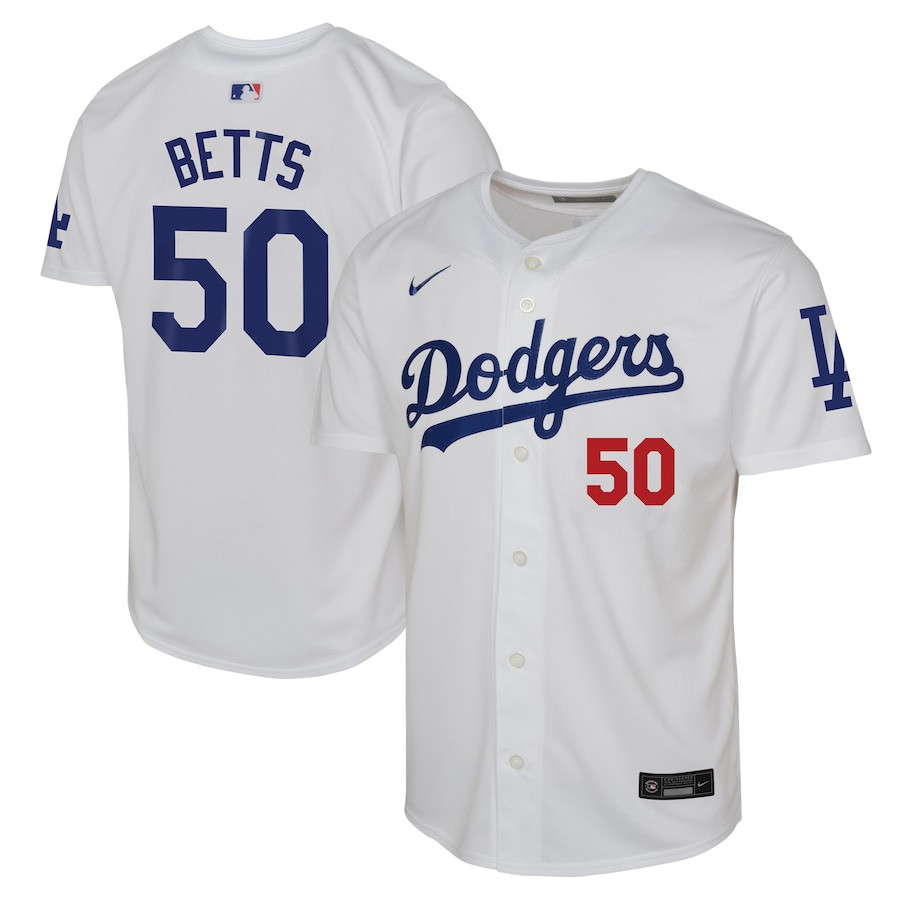 Mookie Betts 50 Los Angeles Dodgers Home Limited Player YOUTH Baseball Jersey - White 