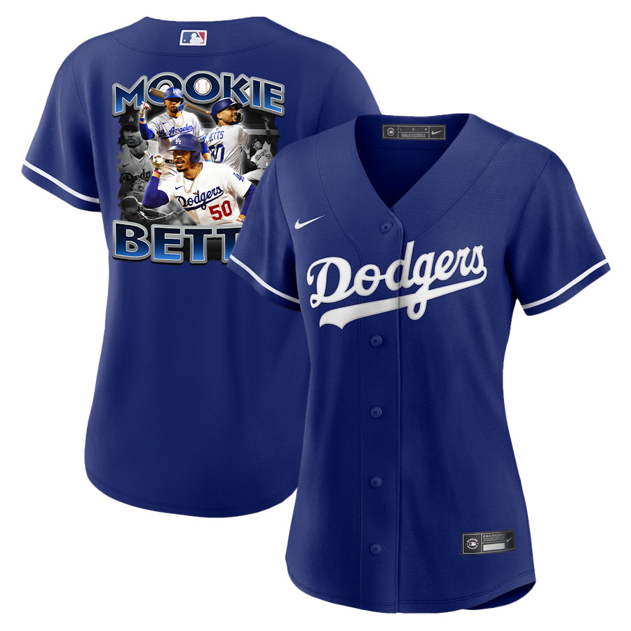 Mookie Betts 50 Los Angeles Dodgers Posture 2023 Alternate Player Women Baseball Jersey - Royal 