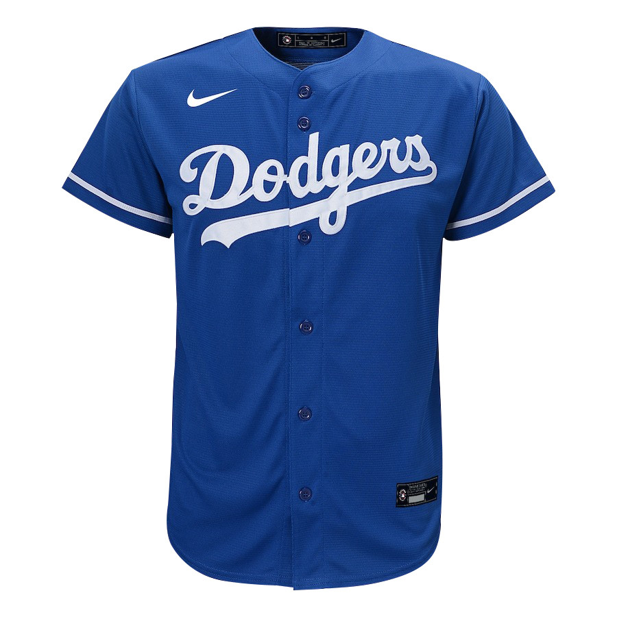 Alternative view of Mookie Betts 50 Los Angeles Dodgers Posture 2023 Alternate Player YOUTH Baseball Jersey - Royal 