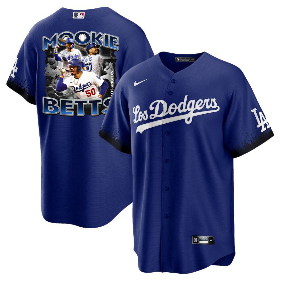 Mookie Betts 50 Los Angeles Dodgers Posture 2023 City Connect Player Men Baseball Jersey - Royal 