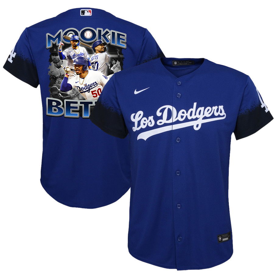 Mookie Betts 50 Los Angeles Dodgers Posture 2023 City Connect Player YOUTH Baseball Jersey - Royal 