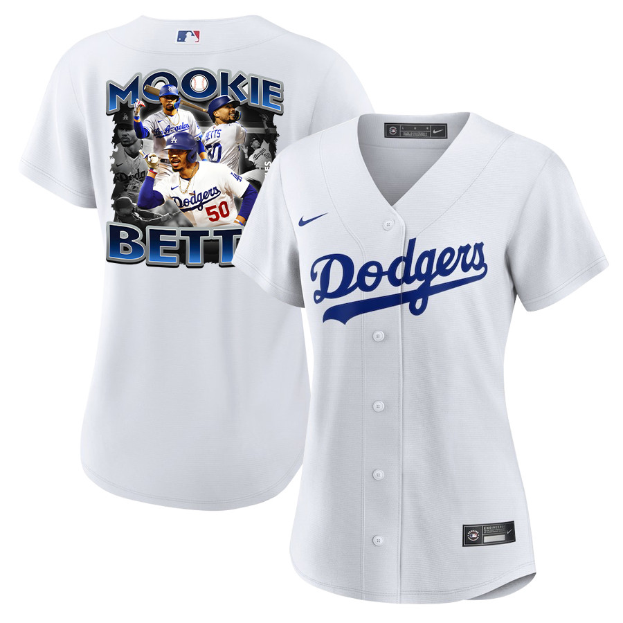 Mookie Betts 50 Los Angeles Dodgers Posture 2023 Home Player Women Baseball Jersey - White 
