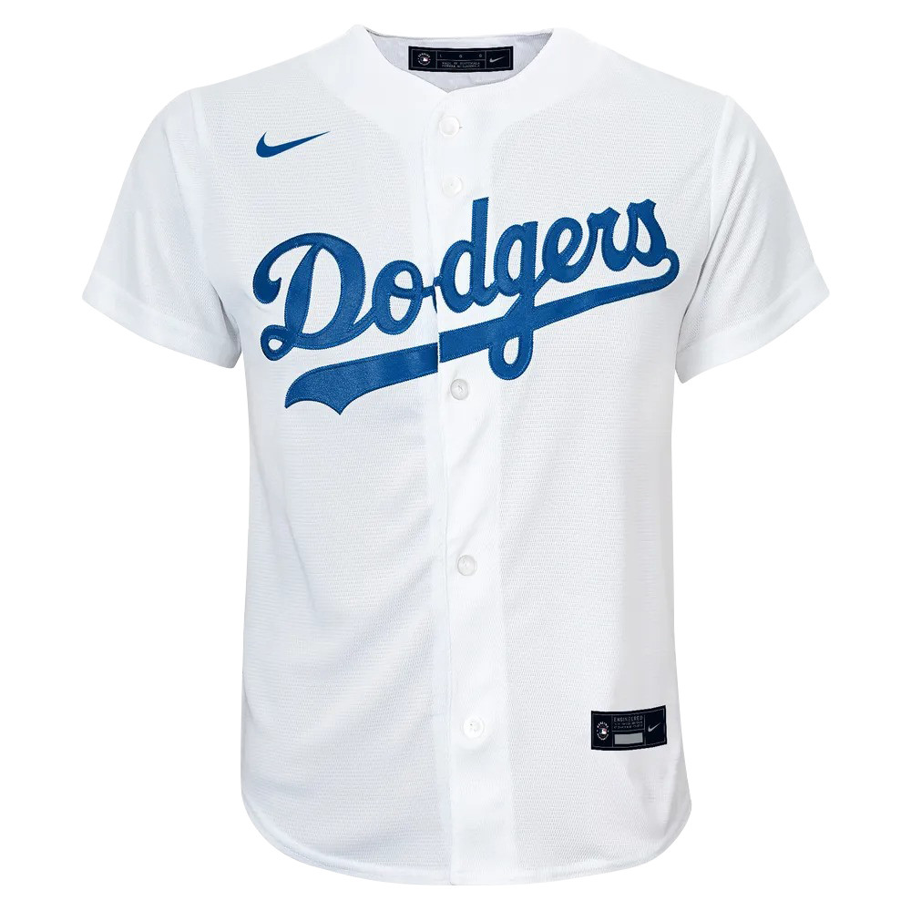 Alternative view of Mookie Betts 50 Los Angeles Dodgers Posture 2023 Home Player YOUTH Baseball Jersey - White 