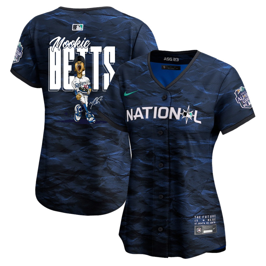 Mookie Betts 50 Los Angeles Dodgers Signed Cartoon 2023 All-Star Game Limited Player Women Baseball Jersey - Royal 