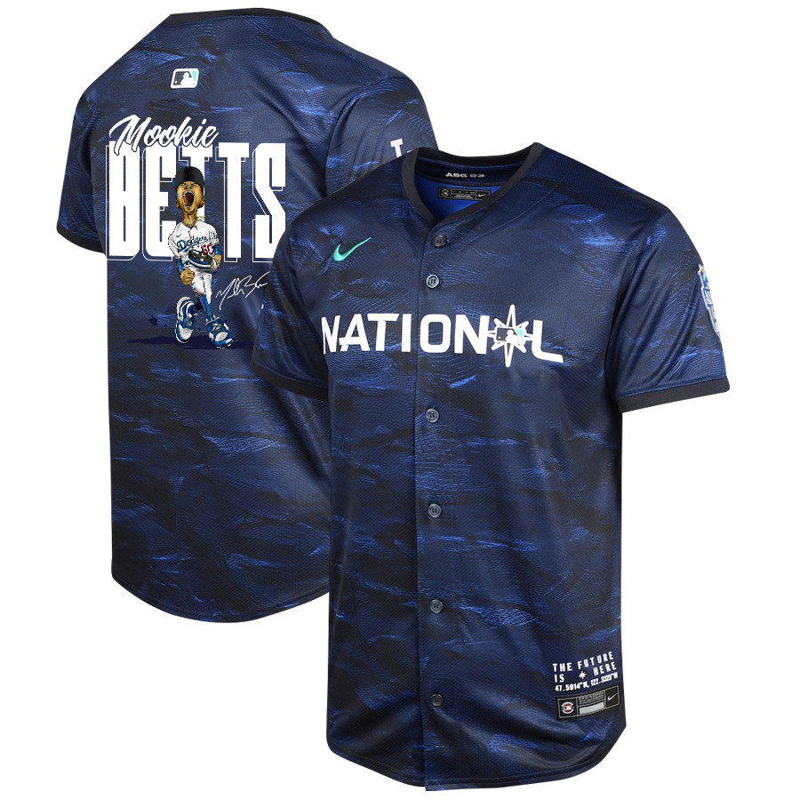Mookie Betts 50 Los Angeles Dodgers Signed Cartoon 2023 All-Star Game Limited Player YOUTH Baseball Jersey - Royal 