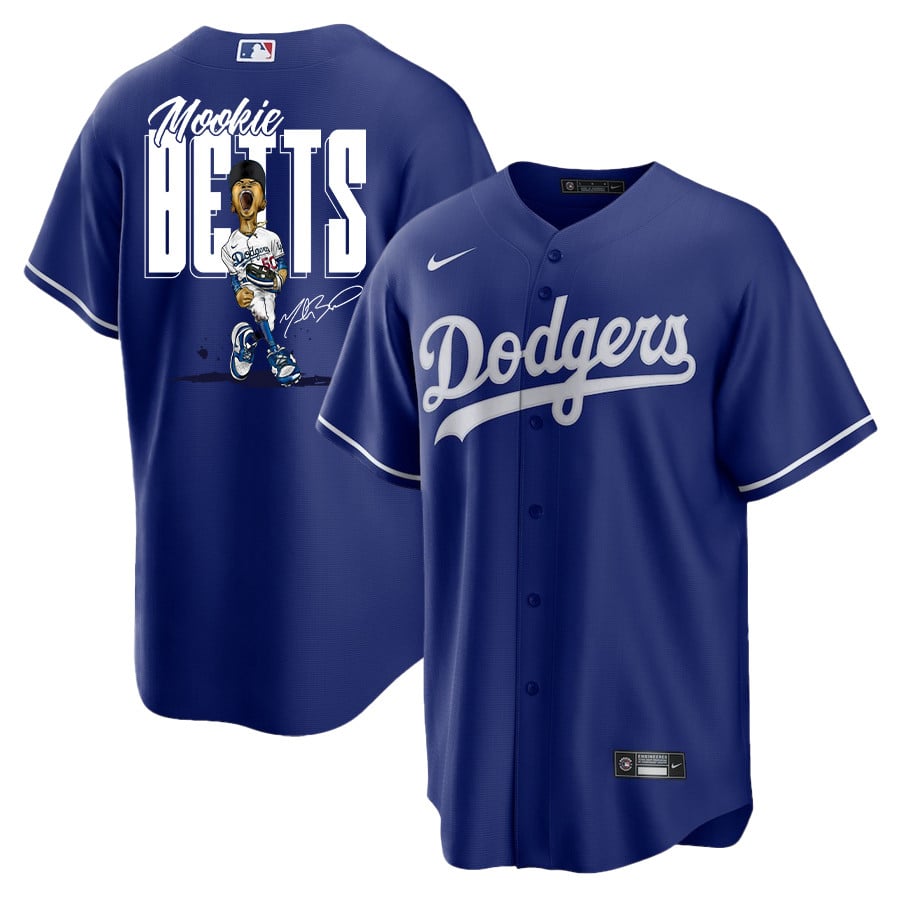 Mookie Betts 50 Los Angeles Dodgers Signed Cartoon 2023 Alternate Player Men Baseball Jersey - Royal 