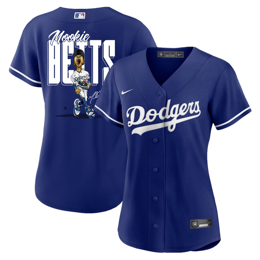 Mookie Betts 50 Los Angeles Dodgers Signed Cartoon 2023 Alternate Player Women Baseball Jersey - Royal 