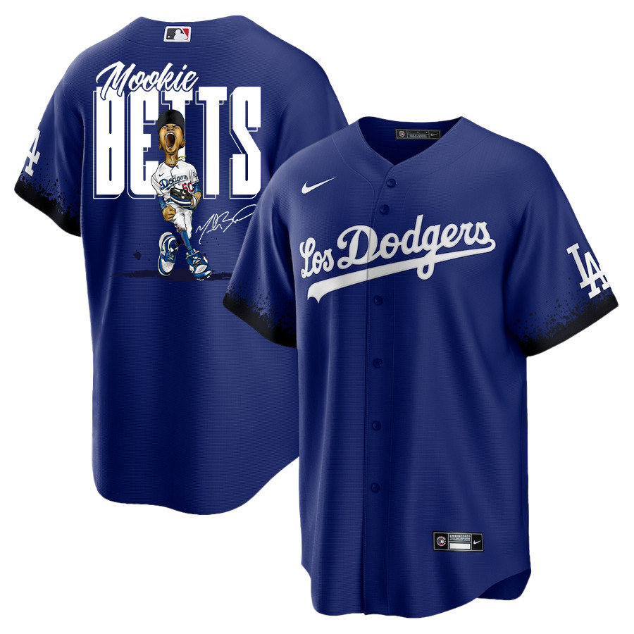 Mookie Betts 50 Los Angeles Dodgers Signed Cartoon 2023 City Connect Player Men Baseball Jersey - Royal 