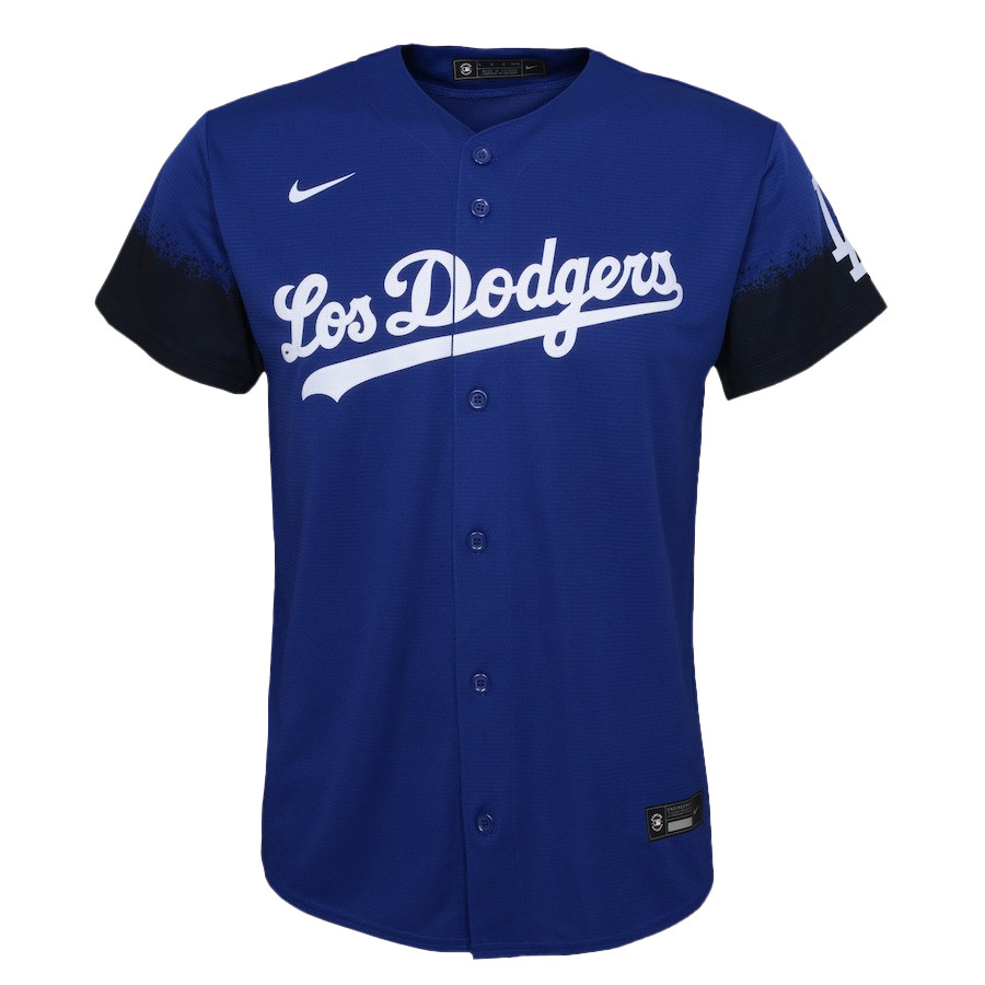 Alternative view of Mookie Betts 50 Los Angeles Dodgers Signed Cartoon 2023 City Connect Player YOUTH Baseball Jersey - Royal 
