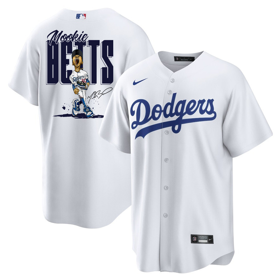 Mookie Betts 50 Los Angeles Dodgers Signed Cartoon 2023 Home Player Men Baseball Jersey - White 