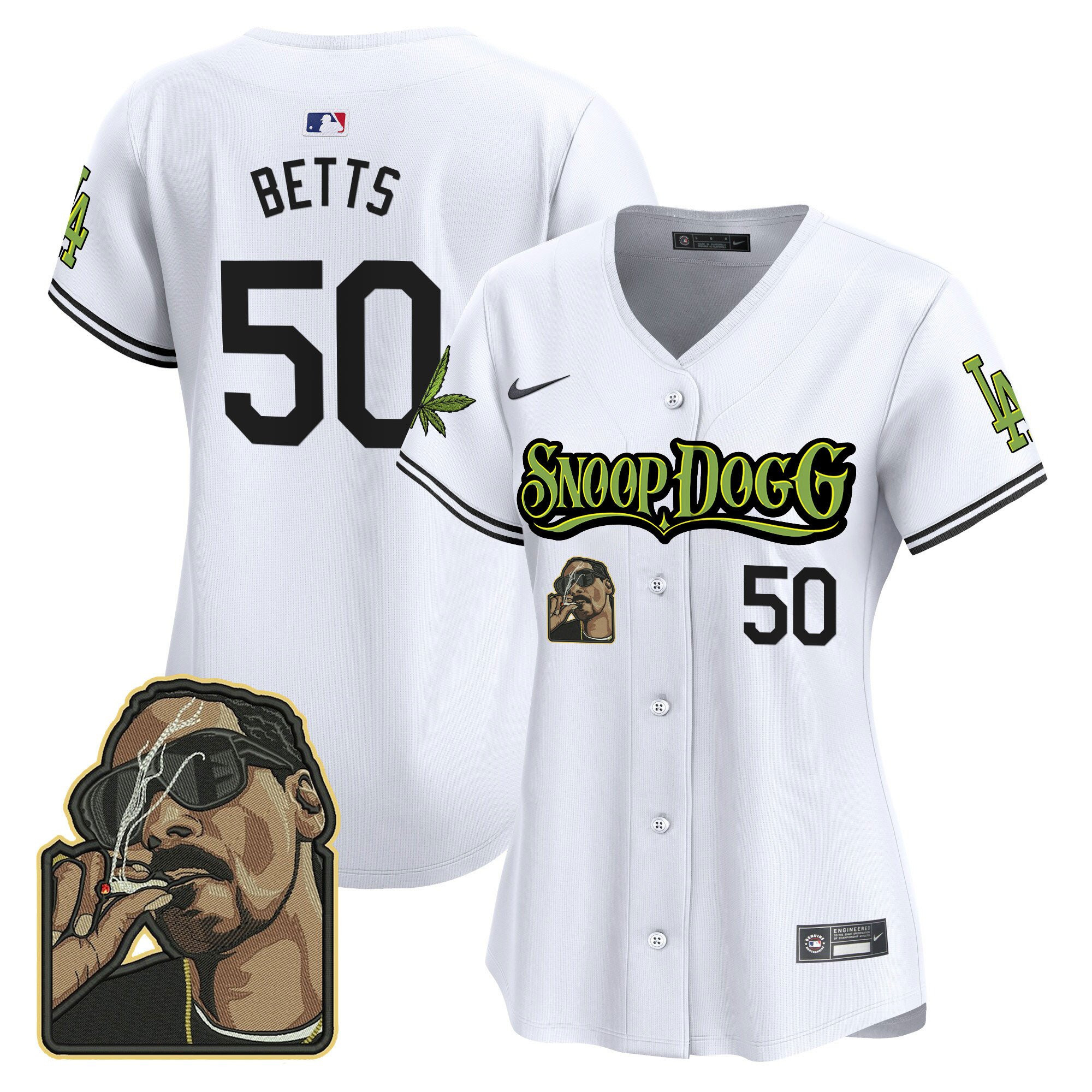 Mookie Betts 50 Los Angeles Dodgers Snoop Dogg Women Baseball Jersey - White 
