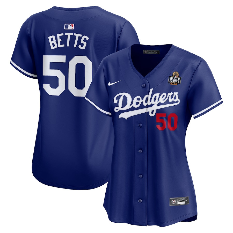 Mookie Betts 50 Los Angeles Dodgers Women's 2024 World Series Alternate Limited Baseball Jersey - Royal 