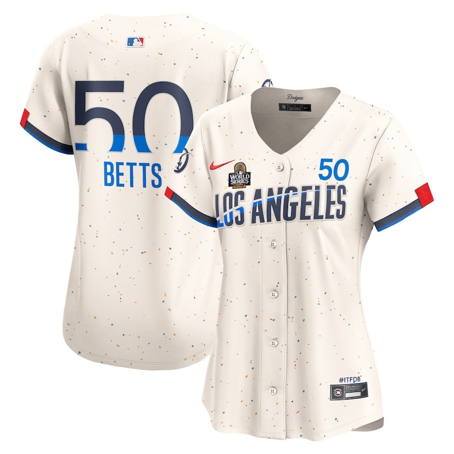 Mookie Betts 50 Los Angeles Dodgers Women's 2024 World Series Champions City Connect Limited Player Baseball Jersey - Cream 