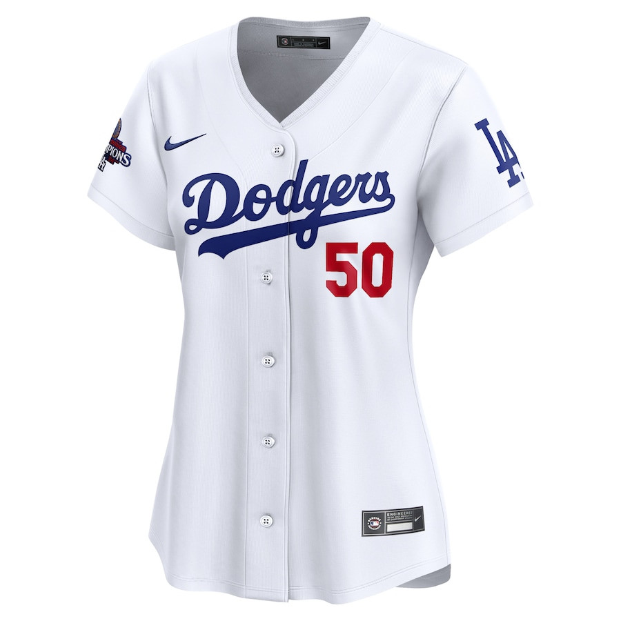 Alternative view of Mookie Betts 50 Los Angeles Dodgers Women's 2024 World Series Champions Home Limited Baseball Jersey - White 