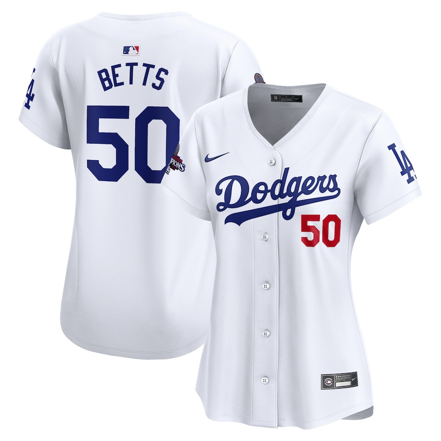 Mookie Betts 50 Los Angeles Dodgers Women's 2024 World Series Champions Home Limited Baseball Jersey - White 
