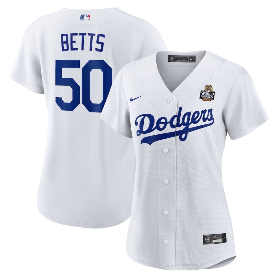 Mookie Betts 50 Los Angeles Dodgers Women's 2024 World Series Home Baseball Jersey - White 
