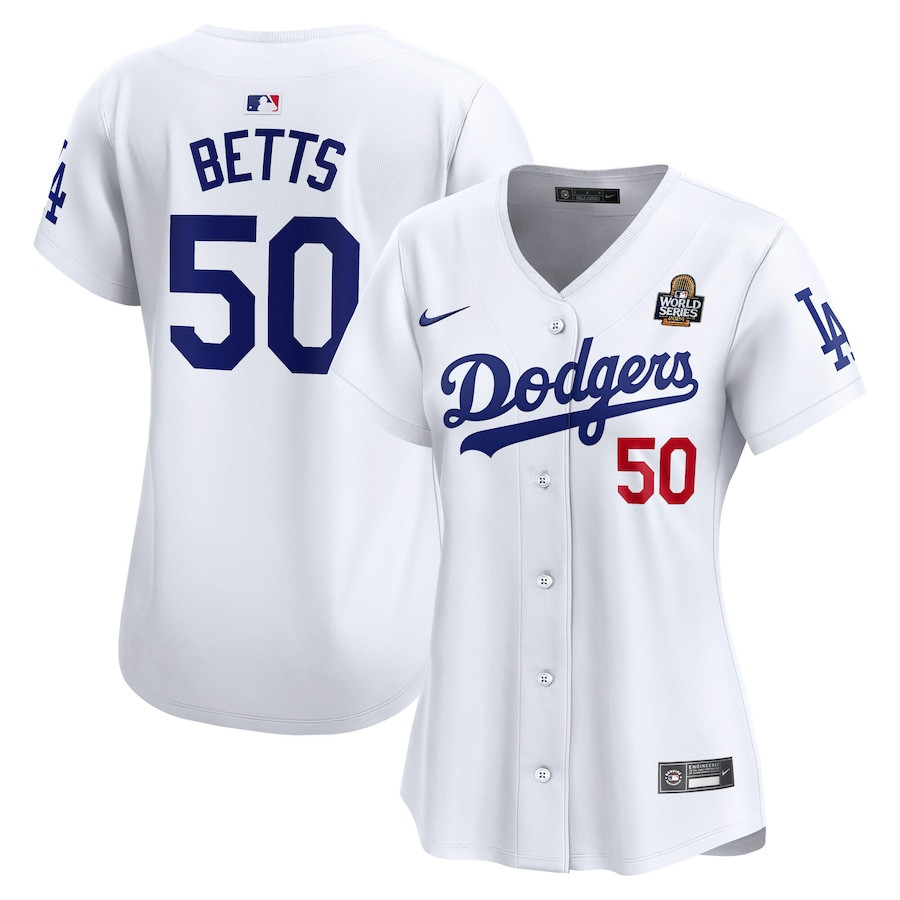 Mookie Betts 50 Los Angeles Dodgers Women's 2024 World Series Limited Player Baseball Jersey - White 