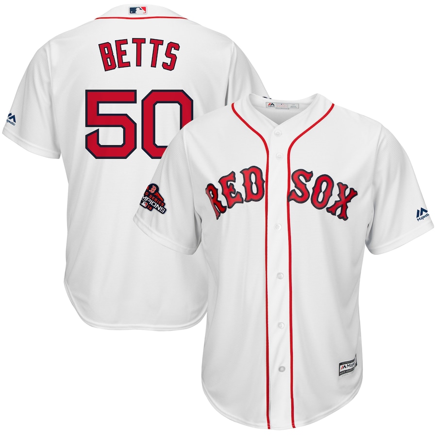 Mookie Betts Boston Red Sox Majestic 2018 World Series Champions Cool Base Big And Tall Player Baseball Jersey - White