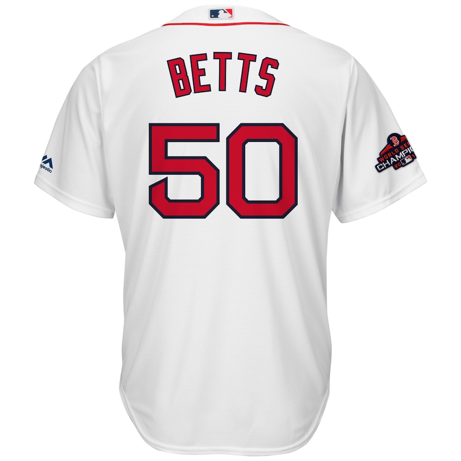 Alternative view of Mookie Betts Boston Red Sox Majestic 2018 World Series Champions Cool Base Big And Tall Player Baseball Jersey - White