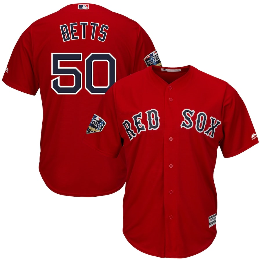 Mookie Betts Boston Red Sox Majestic 2018 World Series Cool Base Player Baseball Jersey – Scarlet