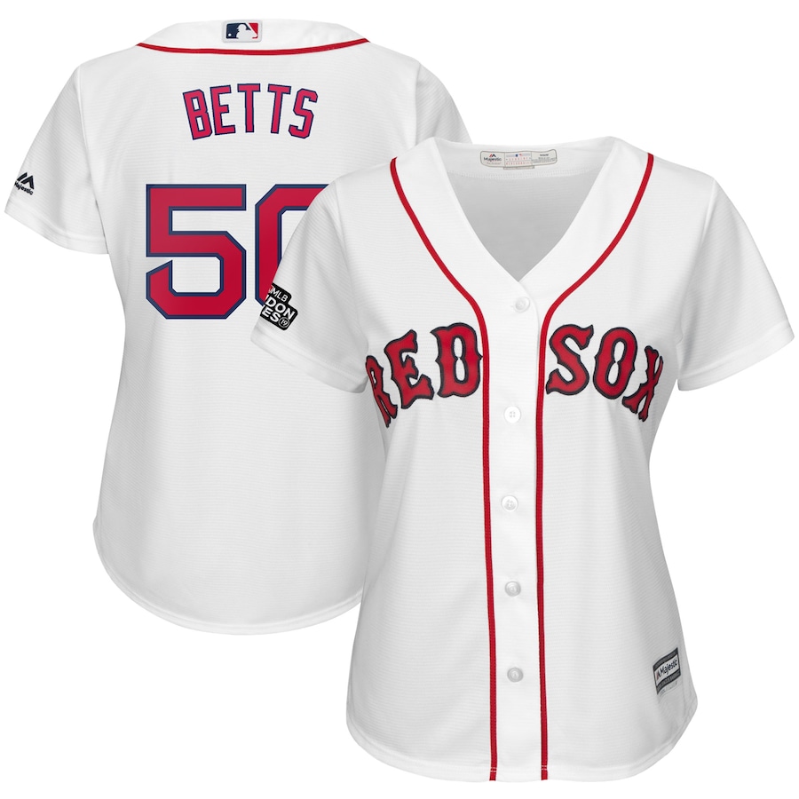 Mookie Betts Boston Red Sox Majestic Women's 2019 London Series Cool Base Player Baseball Jersey - White