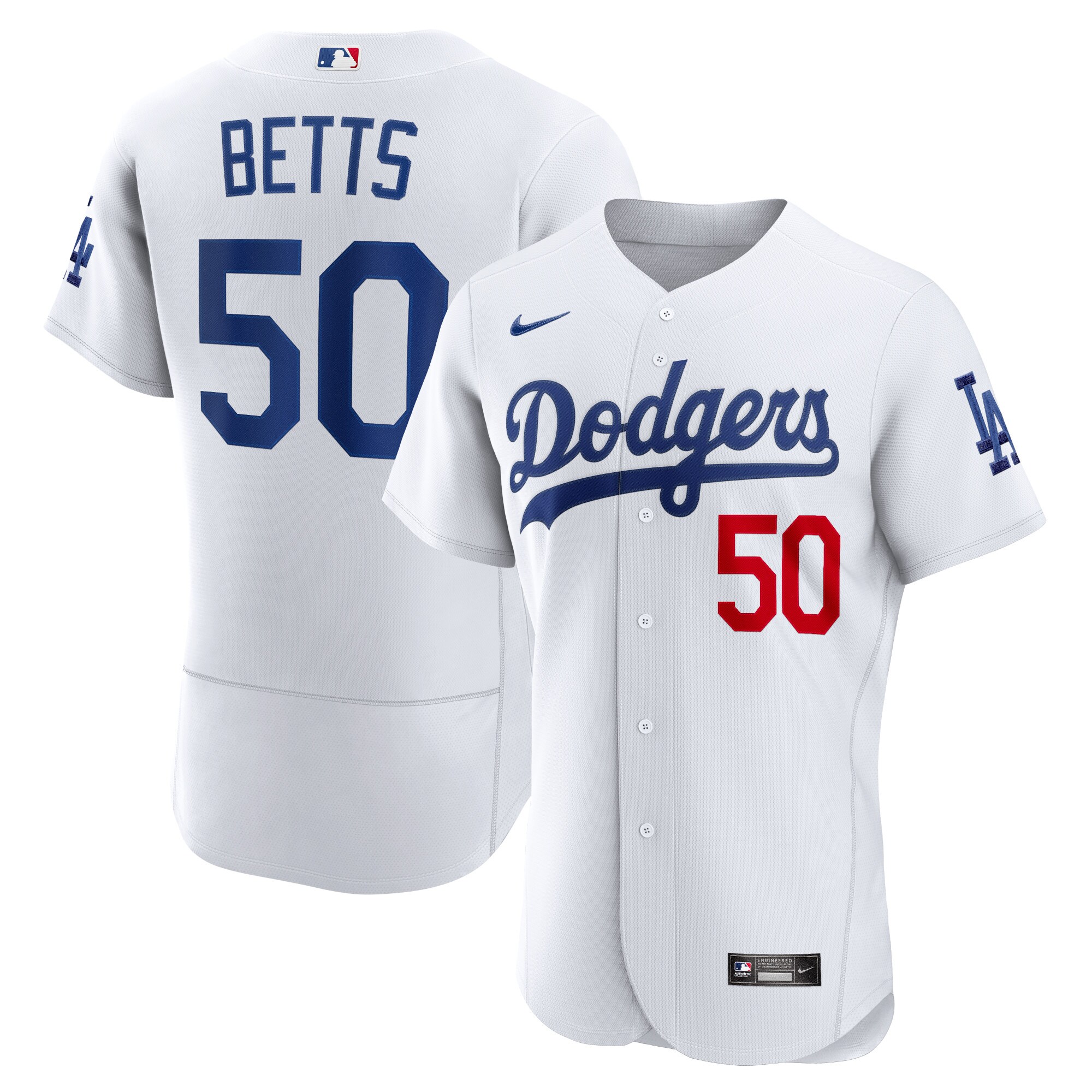 Alternative view of Mookie Betts Los Angeles Dodgers Home Authentic Player Baseball Jersey – White