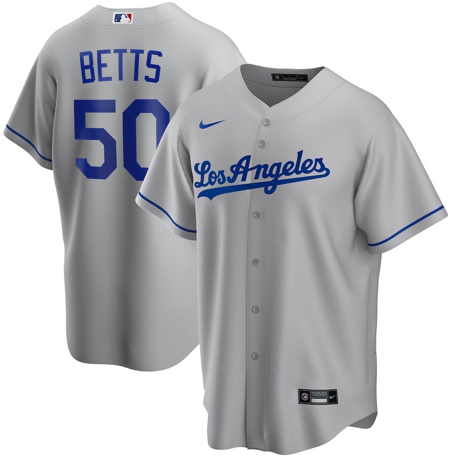 Mookie Betts Los Angeles Dodgers Road 2020 Replica Player Baseball Jersey - Gray