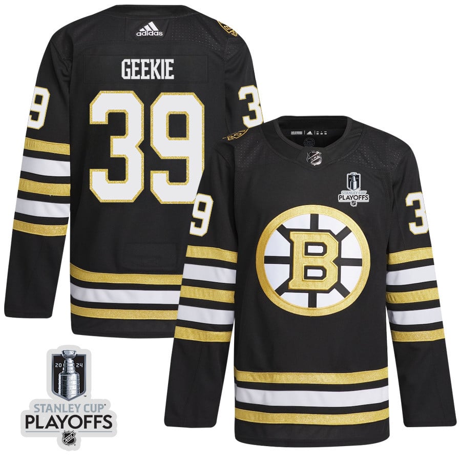 Morgan Geekie 39 Boston Bruins 2024 NHL Playoffs Patch Home Hockey Jersey - Men, Black - JS833 