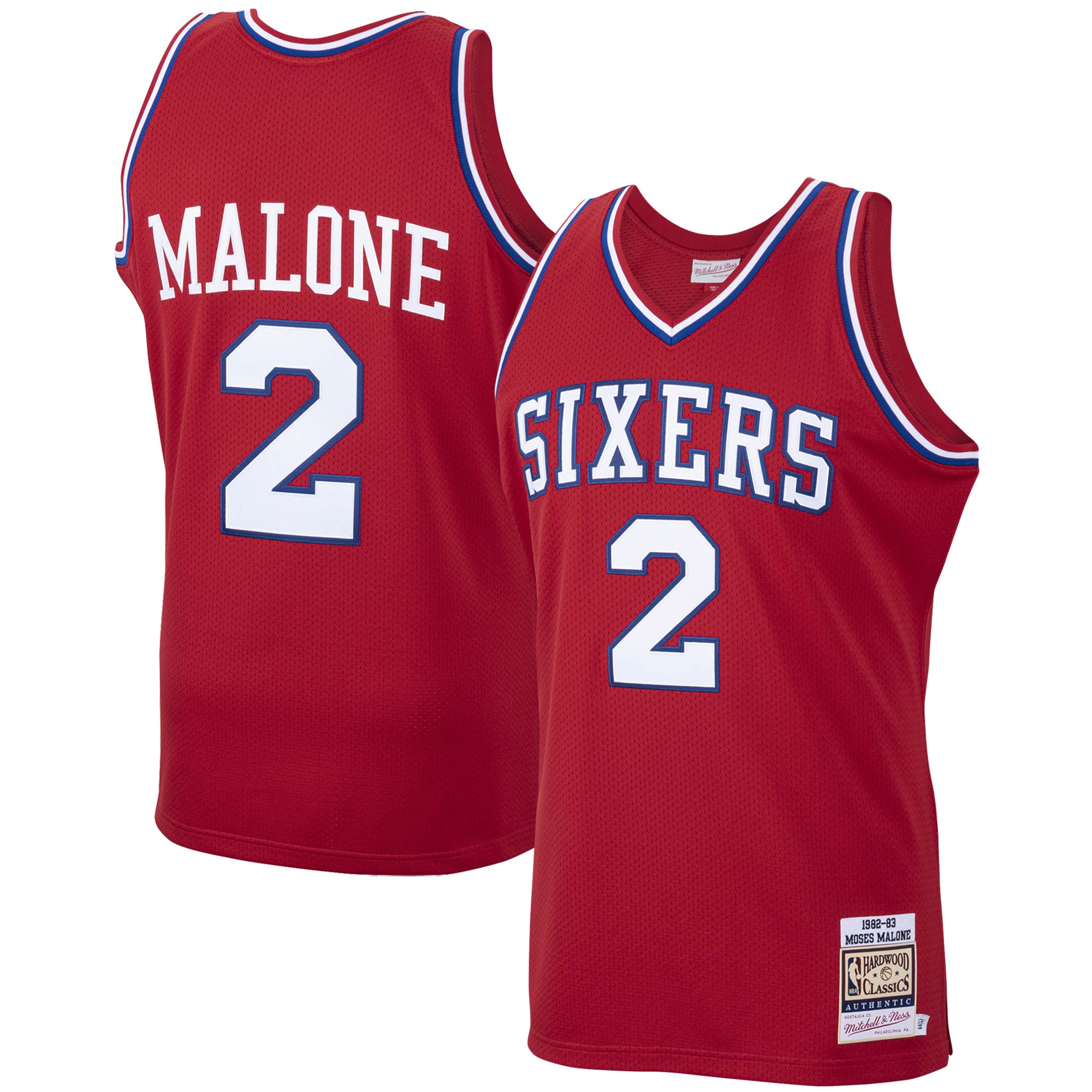 Moses Malone Philadelphia 76ers Mitchell & Ness 1982-83 Hardwood Classics Authentic Player Basketball Jersey - Red
