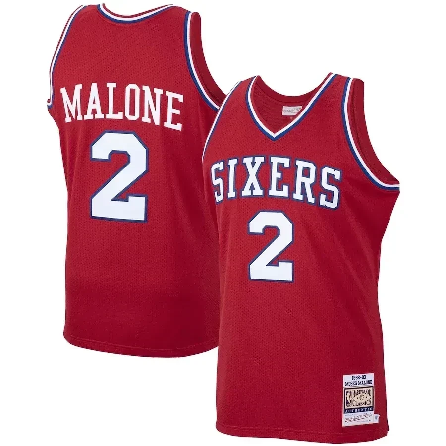 Moses Malone Philadelphia 76ers Mitchell & Ness 1982-83 Hardwood Classics Player Basketball Jersey - Red - JS763 