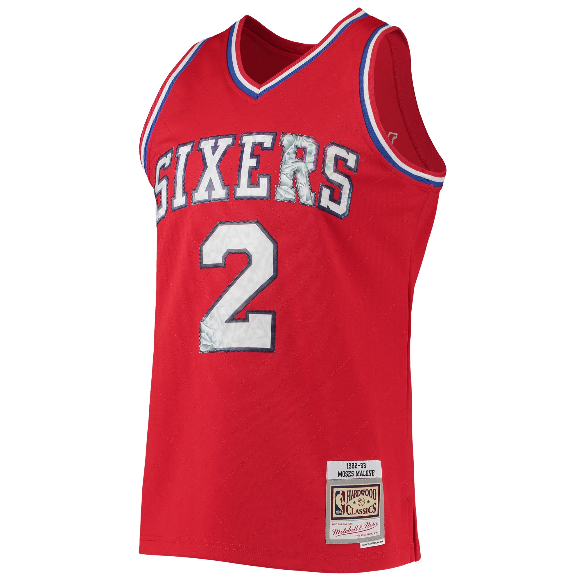 Alternative view of Moses Malone Philadelphia 76ers Mitchell & Ness 1982/83 Hardwood Classics Nba 75th Anniversary Diamond Swingman Basketball Jersey - Red