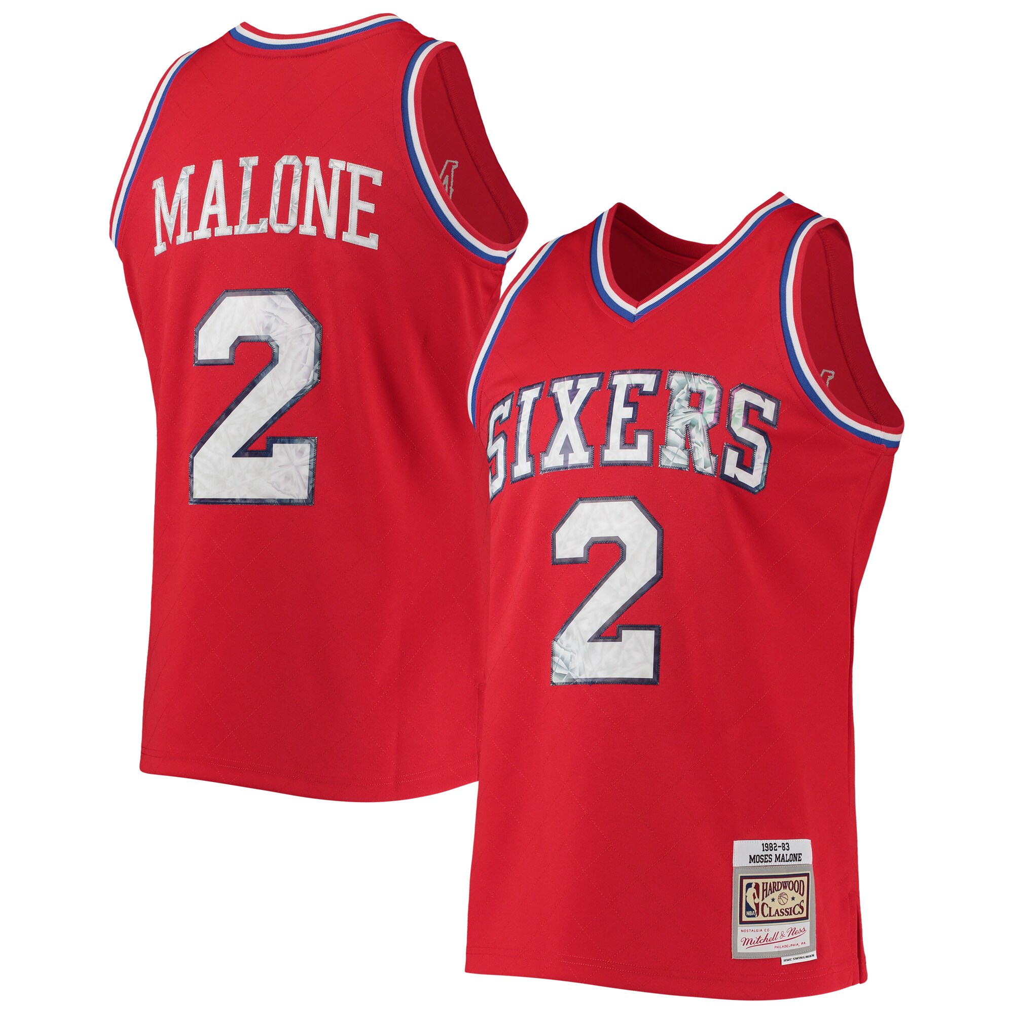 Alternative view of Moses Malone Philadelphia 76ers Mitchell & Ness 1996-97 Hardwood Classics Nba 75th Anniversary Diamond Swingman Basketball Jersey - Red