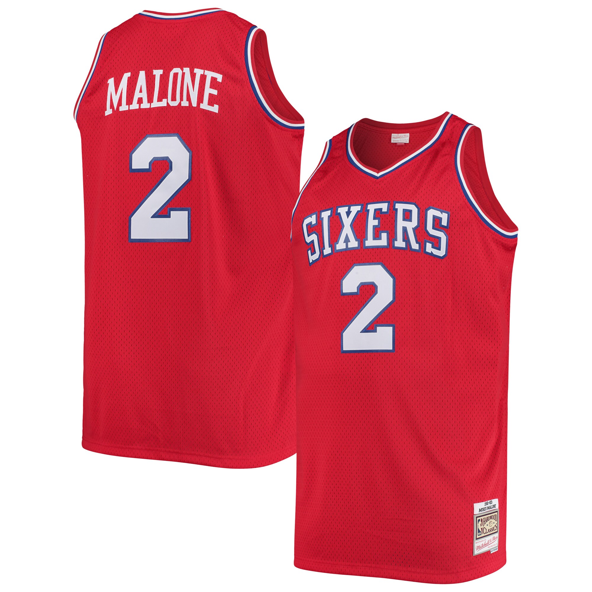 Alternative view of Moses Malone Philadelphia 76ers Mitchell & Ness Big & Tall Hardwood Classics Basketball Jersey - Red