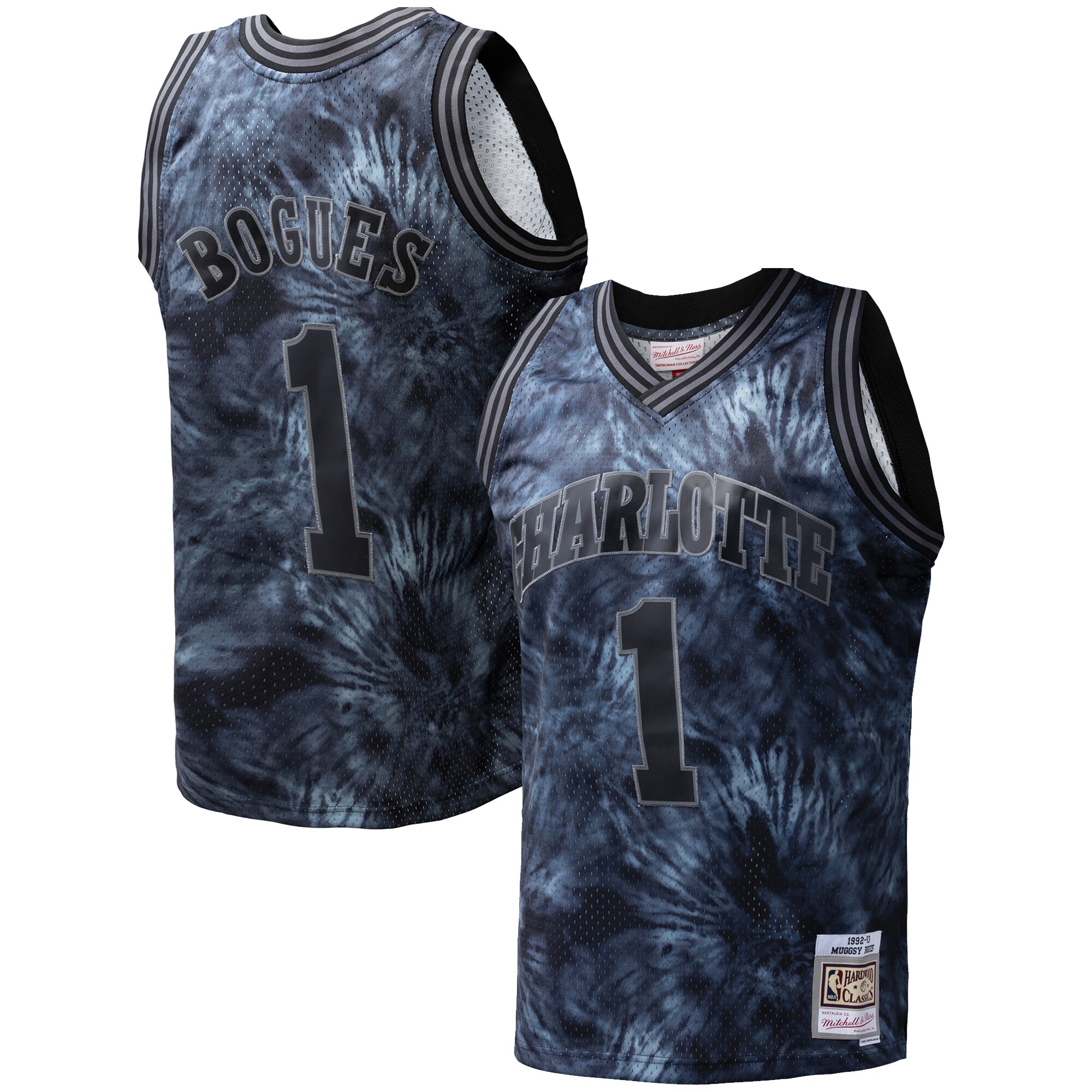 Alternative view of Muggsy Bogues Charlotte Hornets Mitchell & Ness Hardwood Classics 1992/93 Tie-dye Swingman Basketball Jersey - Black