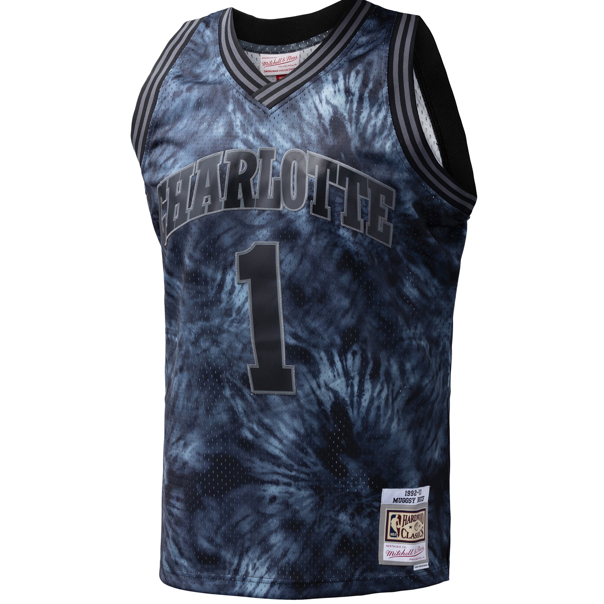Alternative view of Muggsy Bogues Charlotte Hornets Mitchell & Ness Hardwood Classics 1992/93 Tie-dye Swingman Basketball Jersey - Black
