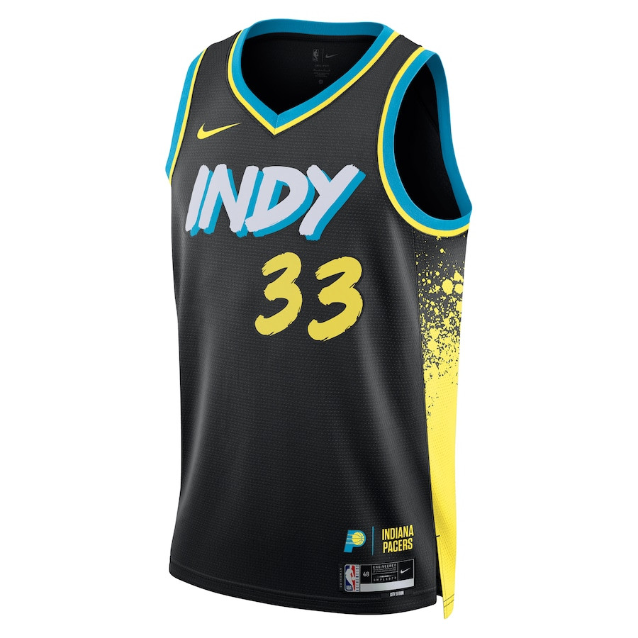 Alternative view of Myles Turner 33 Indiana Pacers 2023/24 City Edition Swingman Basketball Jersey - Black - JS490 