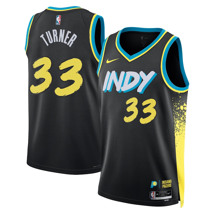 Myles Turner 33 Indiana Pacers 2023/24 City Edition Swingman Basketball Jersey - Black - JS490 