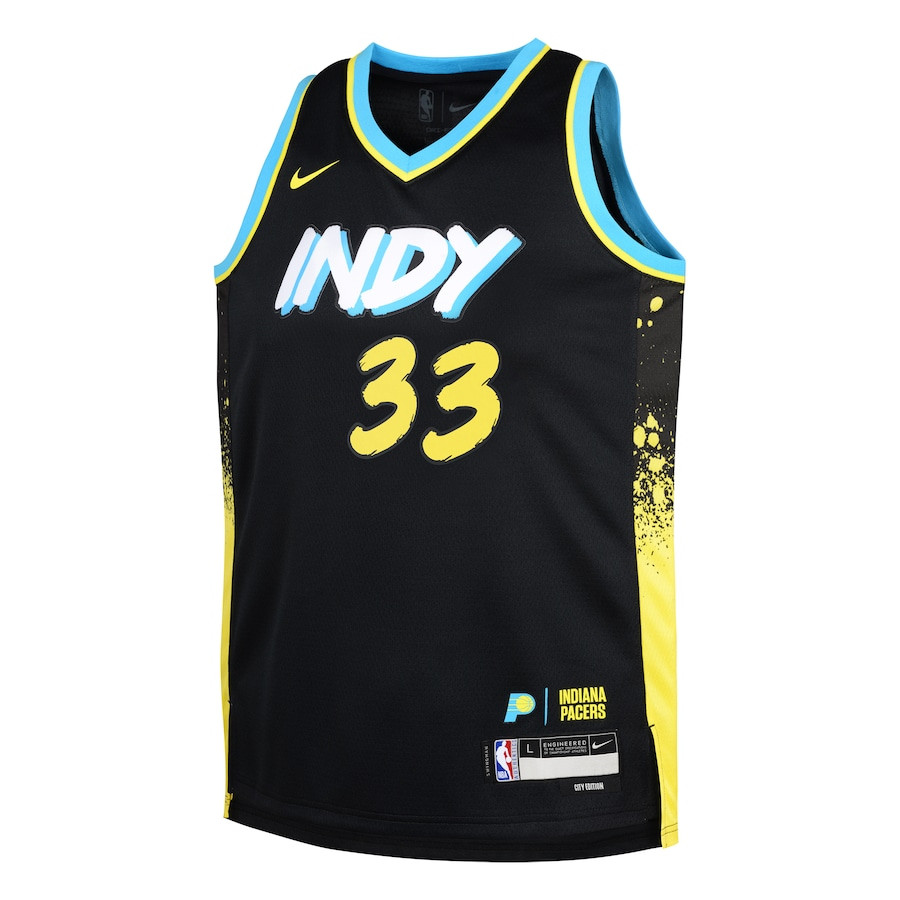 Alternative view of Myles Turner 33 Indiana Pacers 2023/24 City Edition Swingman YOUTH Basketball Jersey - Black - JS810 