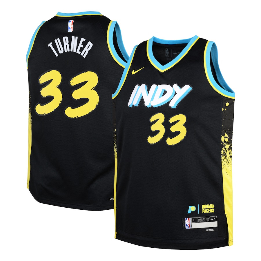 Myles Turner 33 Indiana Pacers 2023/24 City Edition Swingman YOUTH Basketball Jersey - Black - JS810 