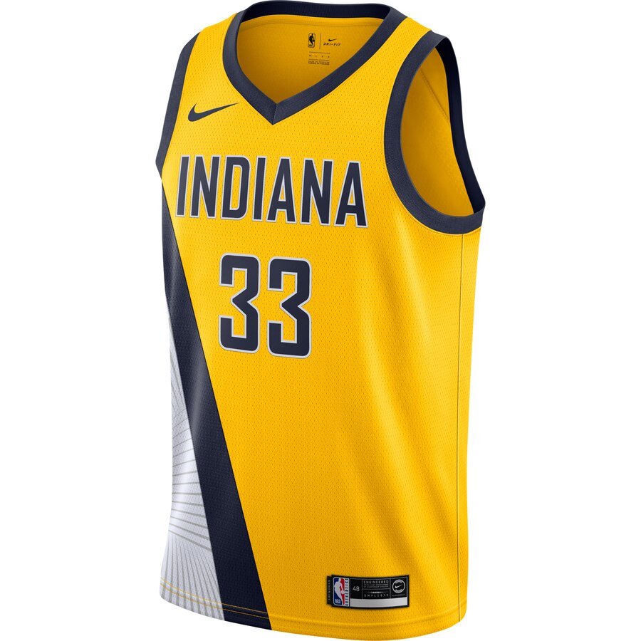 Alternative view of Myles Turner Indiana Pacers Finished Swingman Basketball Jersey Gold - Statement Edition